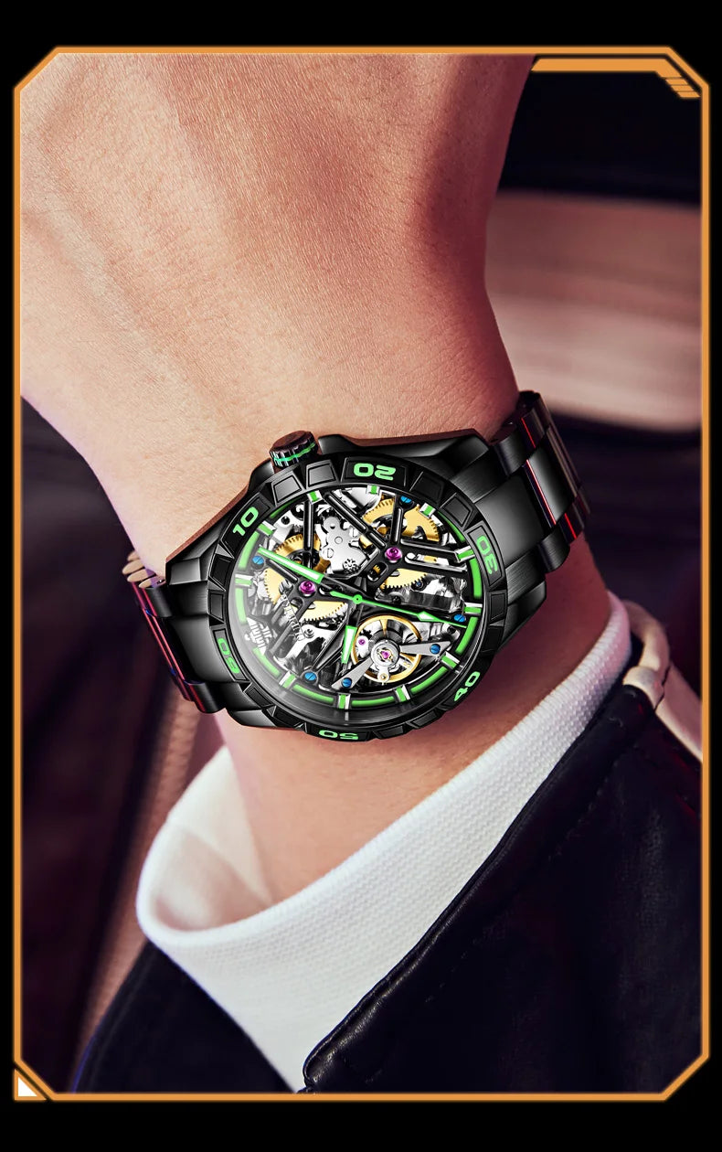 OUPINKE 3196 Luxury Business High Quality Mens Watch Skeleton Automatic Mechanical Watch 50M Waterproof Luminous Sports Watches