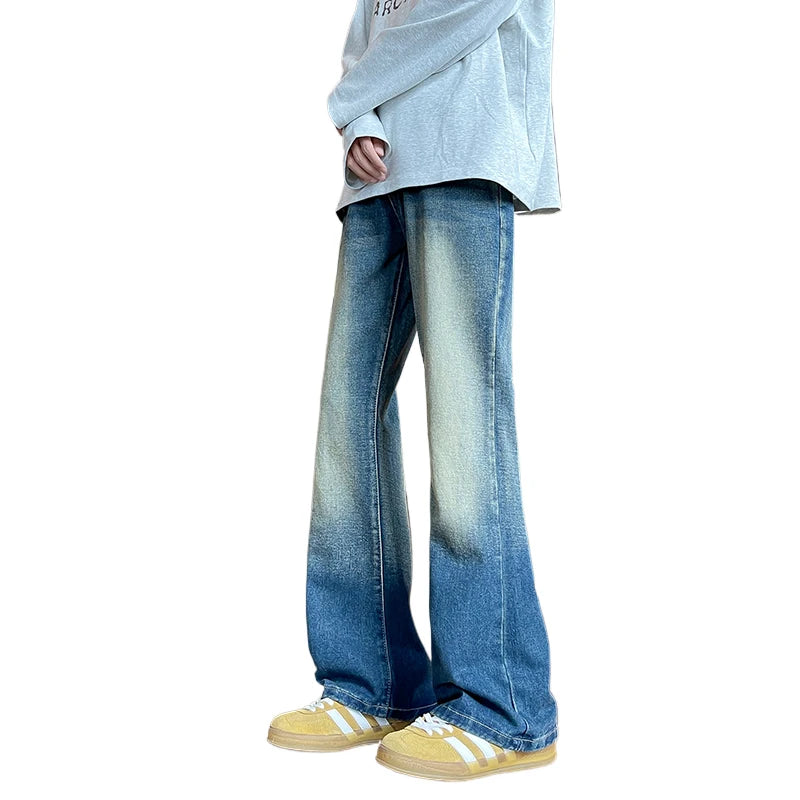 2025 Spring New Fashionable Jeans Design Sense Men's Gradient Color Washed Straight Tube Men's Denim Pants Wide Leg Denim Pants