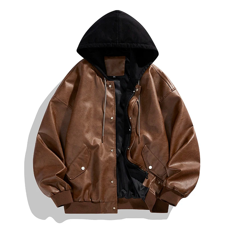 Hoodie Vintage Faux Leather jackets Trendy Cool Black Faux Suede PU Leather Jackets Men's hip hop Style Luxury Leather Clothes