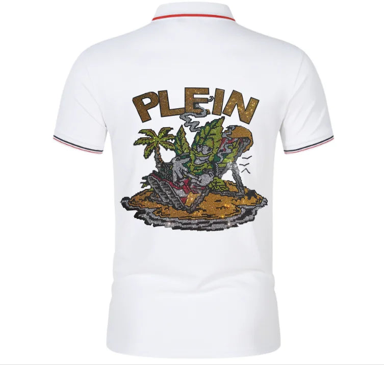 Men's Polo Shirt from Designer Brand, Fashionable and Well-Tailored with Rhinestones