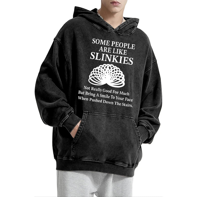 MenS Humorous Cotton Hoodie Some People Are Like Slinkies Print Casual Long Sleeve Women Trendy Washed Hoodie Ideal For Leisure