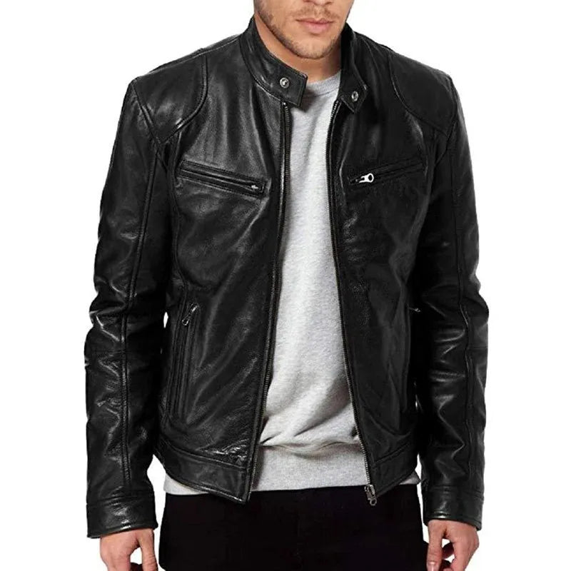 Motorcycle Leather Jackets Man Casual Fashion Coat Slim Fit Lapel PU Jackets Spring Autumn Windbreaker Leather Coat Male