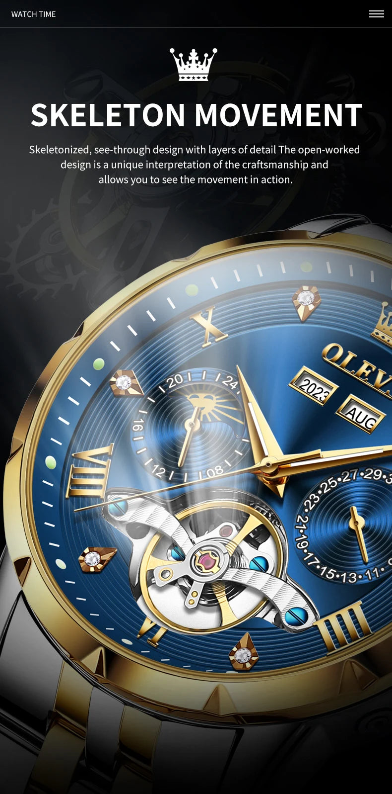 OLEVS Skeleton Multifunctional Men's Watch Automatic Mechanical Luxury Wrist Watch For Men Waterproof Stainless Steel Strap 6691