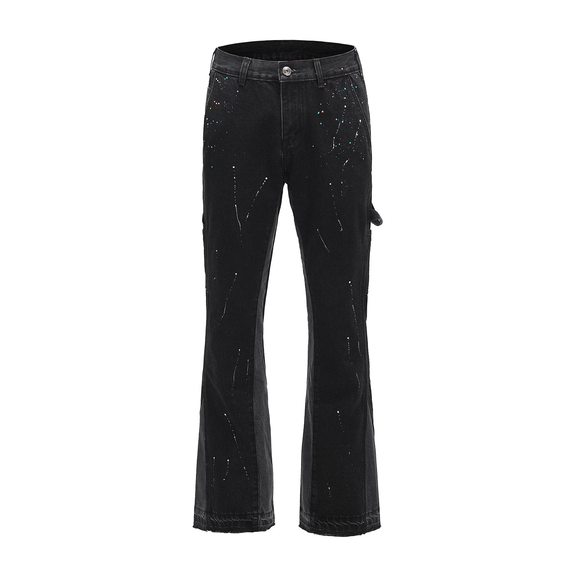 Vintage Mens Flared Leg Jeans Denim Hip Hop Splashing Ink Wide Leg Jean Pants Black Fashionable Retro Streetwear Baggy Jeans Y2k