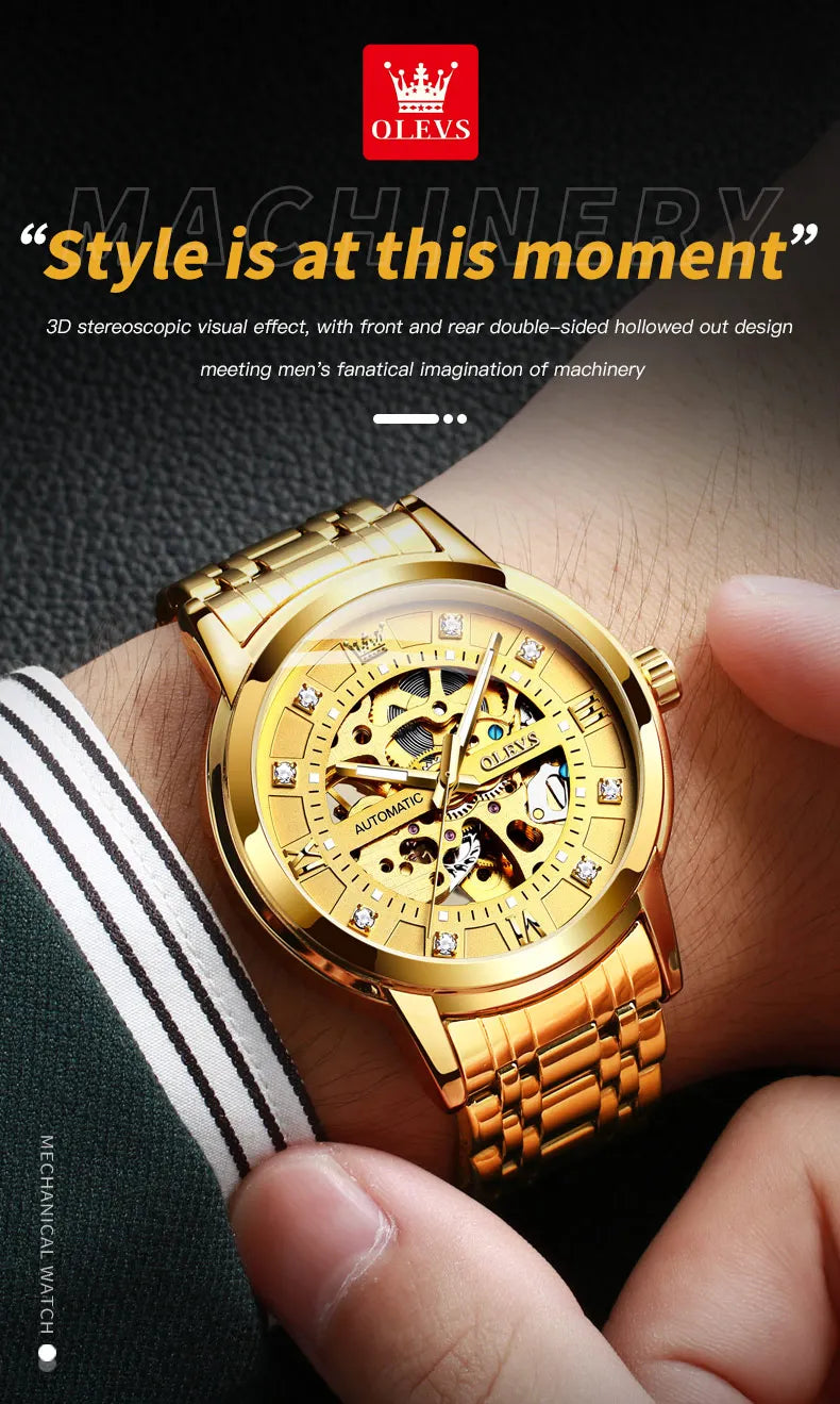 OELVS 9901 Luxury Men's Watches Fashion Dress Automatic Mechanical Wristwatch Waterproof Luminous Hollow Watch for Man Reloj