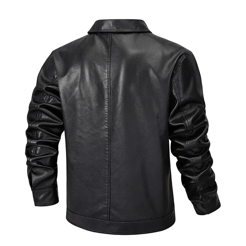 Man Leather Jacket Autumn New Street Trend Motorcycle Punk Male Coat Turn Down Collar Long Sleeves Windproof Men Outerwear
