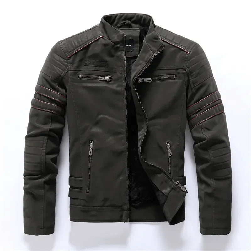 Motorcycle Leather Jacket Men Winter Warm Casual Embroidered Jacket Multi Pocket Retro Handsome Windproof Jacket Man Must Have