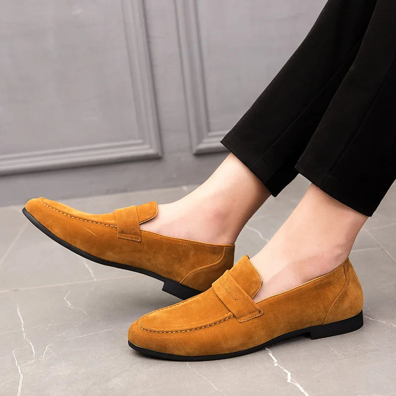 New Men Suede Leather Casual Shoes British Style Pointed Toe Fashion Slip-on Loafers