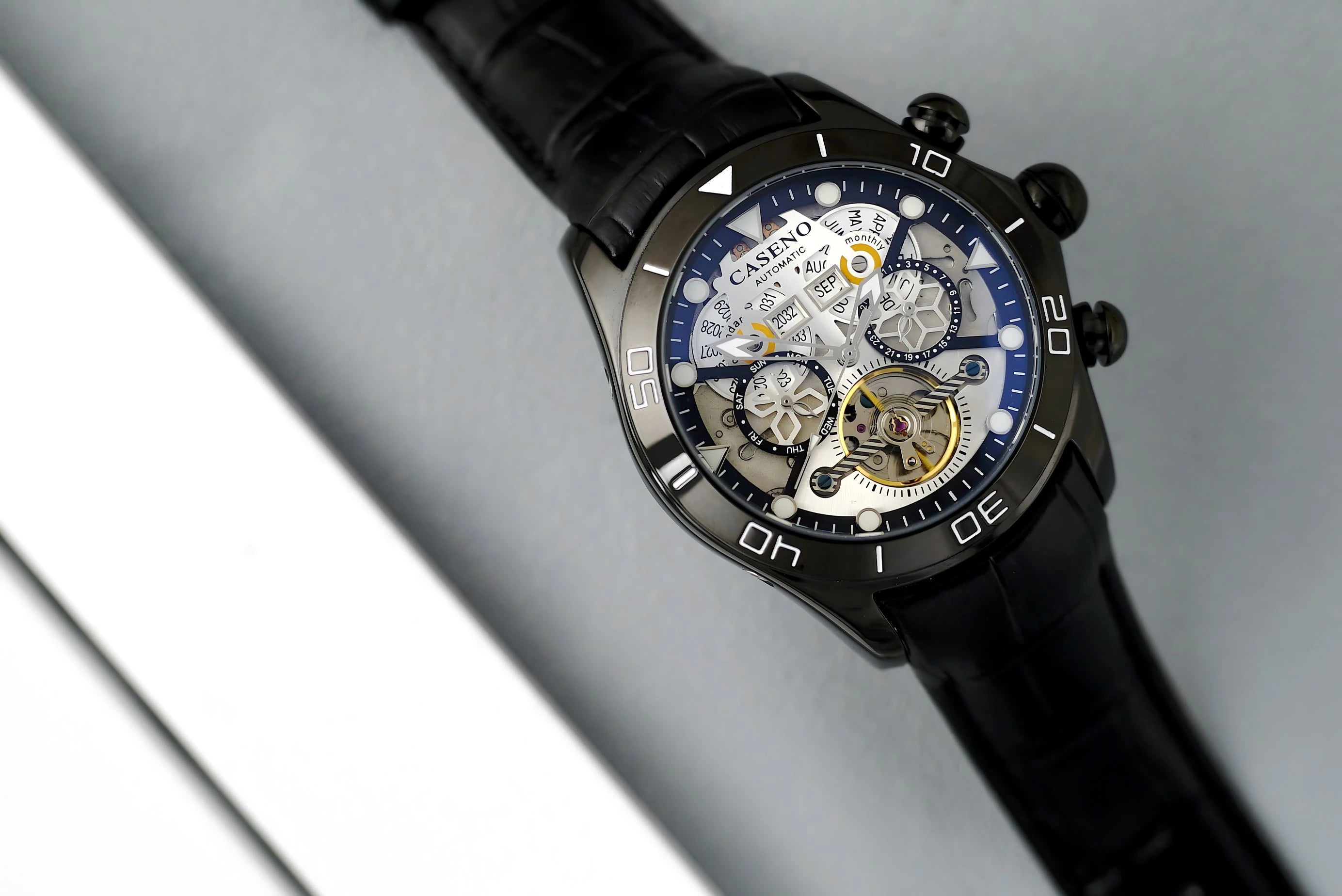 CASENO brand bubble perpetual calendar fully automatic tourbillon large dial mechanical watch belt watch -58284G