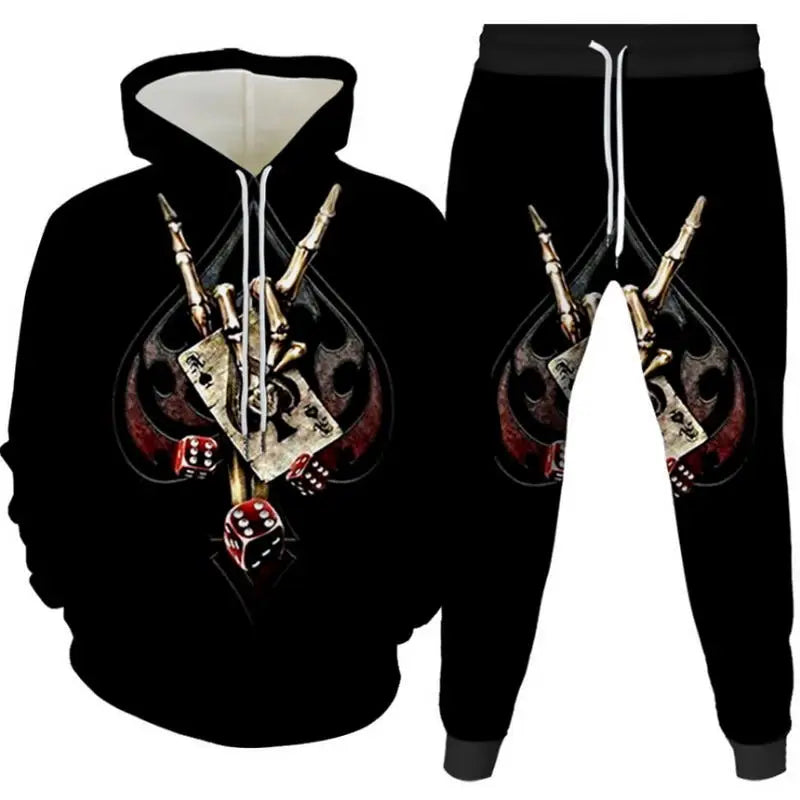 Men's Poker&Money 3D Print Tracksuit Set Fashion Casual Luck Hoodie+Pants 2pcs Sets Pullover Trend Streetwear Man/women Clothing