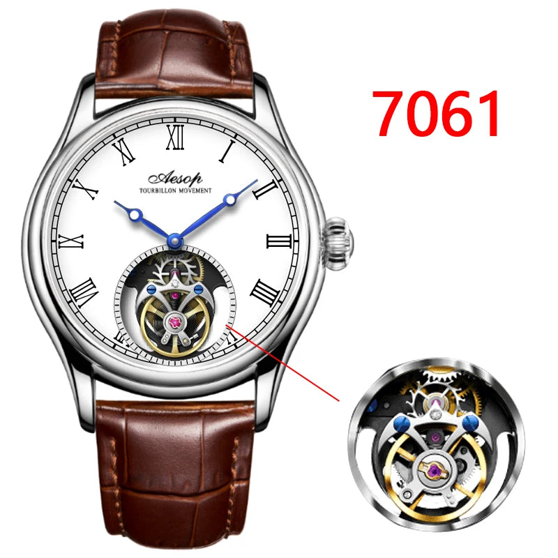 Aesop Real Flying Tourbillon Movement Mechanical Watches Luxury Watch for Men Skeleton Tourbillon Watch Sapphire Official Store