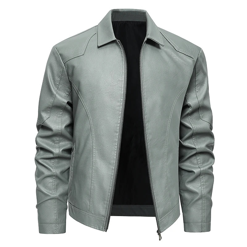Men’s PU Leather Jacket Classic Faux Leather Coat Slim Fit Casual Motorcycle Biker Outerwear with Zipper Pockets for Autumn