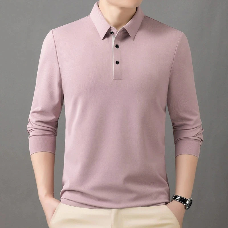New Fashion Solid Polo Shirt Men Korean Fashion Clothing Long Sleeve Casual Fit Slim Man Polo Shirt Button Collar Tops