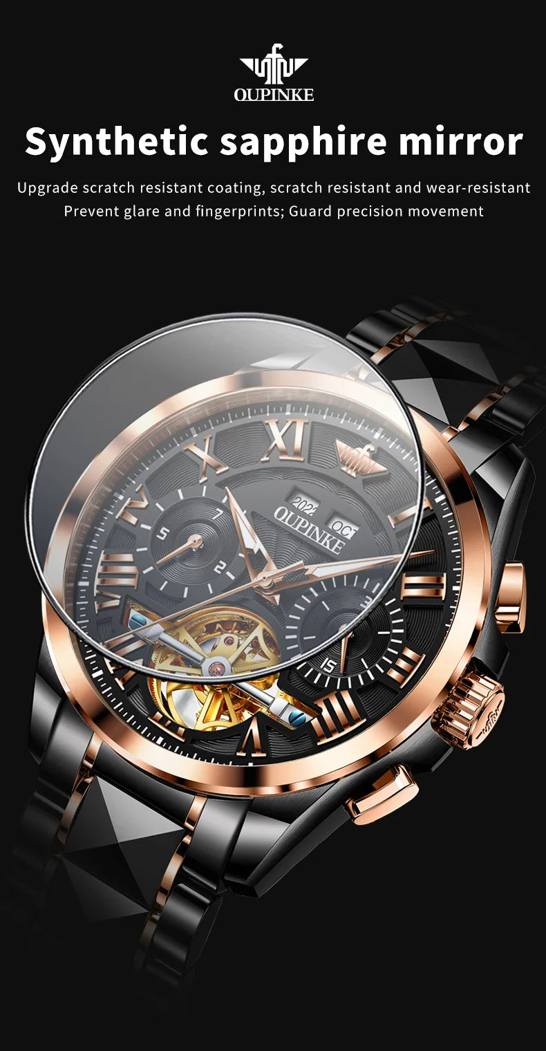 OUPINKE 3236 Men Watch Hollow Skeleton Date Luxury Mechanical Watch For Men Deep Waterproof Roman Scale Male Business Wristwatch