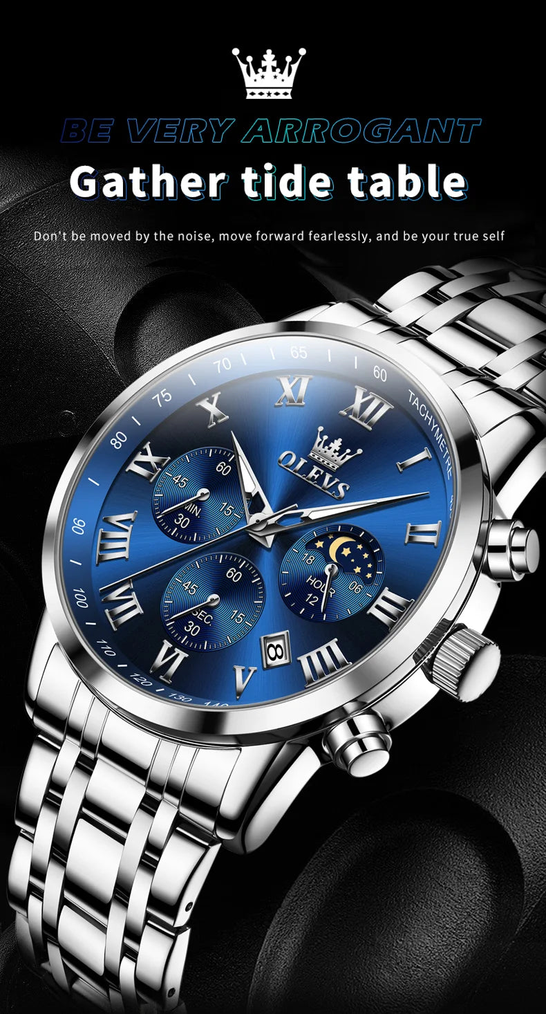 OLEVS 5529 Luxury Quartz Watch For Men Roman Scale Moon Phase Chronograph Man Watches Waterproof Luminous Calendar Wrist Watch