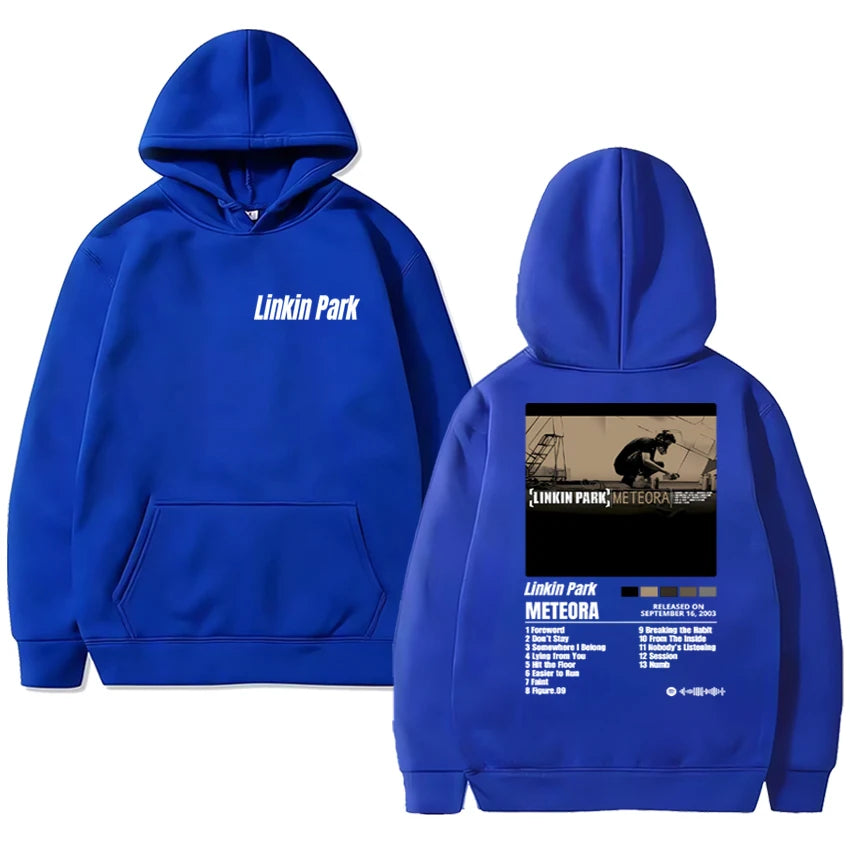 In 2025 a new poster of the Meteora men's hoodie retro hip-hop streetwear and casual hoodie was released in Lincoln Park