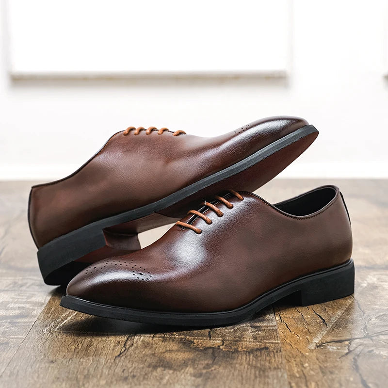 Autumn Brock leather men's head layer cowhide British Korean version breathable business dress casual wedding leather shoes