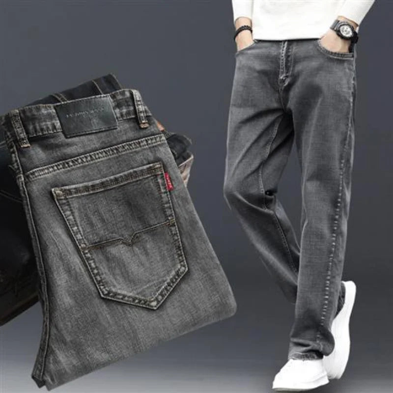 Baggy Straight Jeans for Men Classic Mens Cowboy Pants Regular Trousers Denim Elastic Tight Pipe Casual Low Rise Goth Stacked Xs