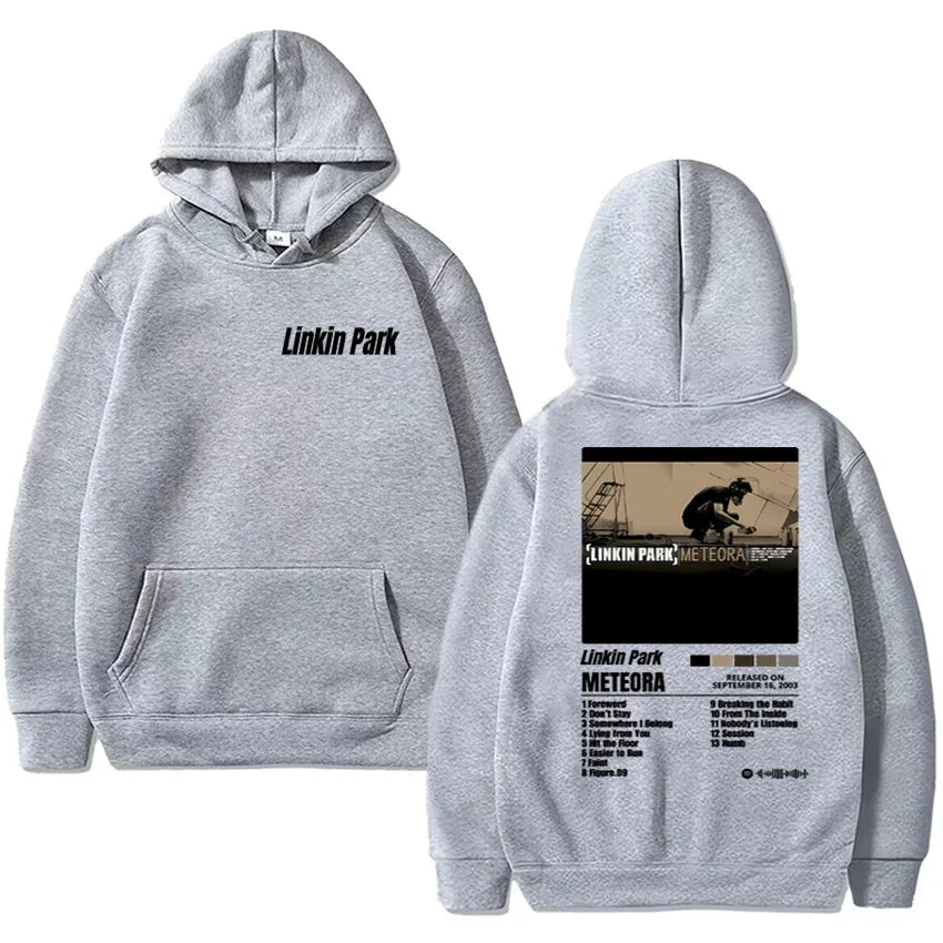 In 2025 a new poster of the Meteora men's hoodie retro hip-hop streetwear and casual hoodie was released in Lincoln Park