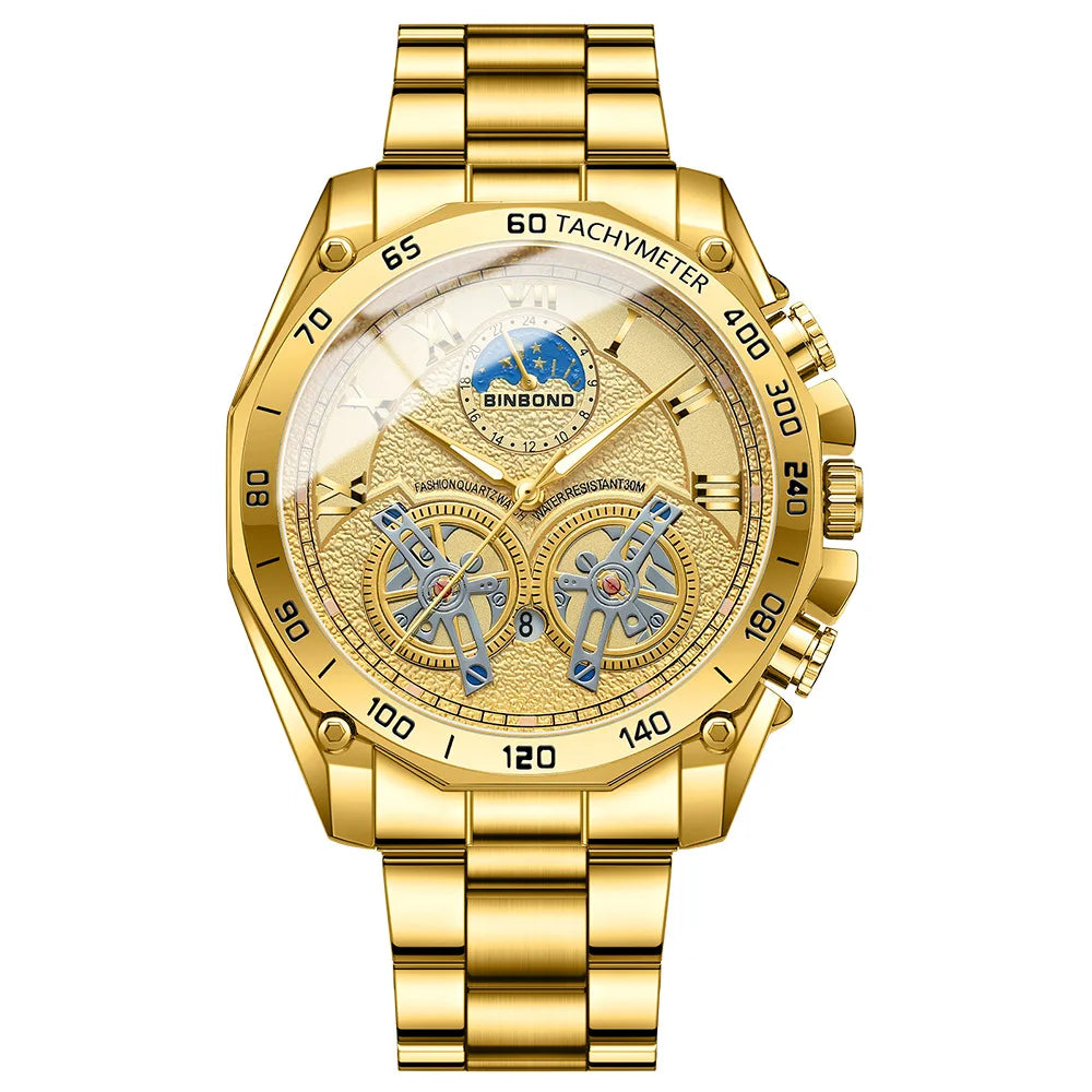 BINBOND Luxury Men Quartz Watches Fashion Concept Decorative Dial Casual Military Sports Wristwatch Waterproof Men's Clock