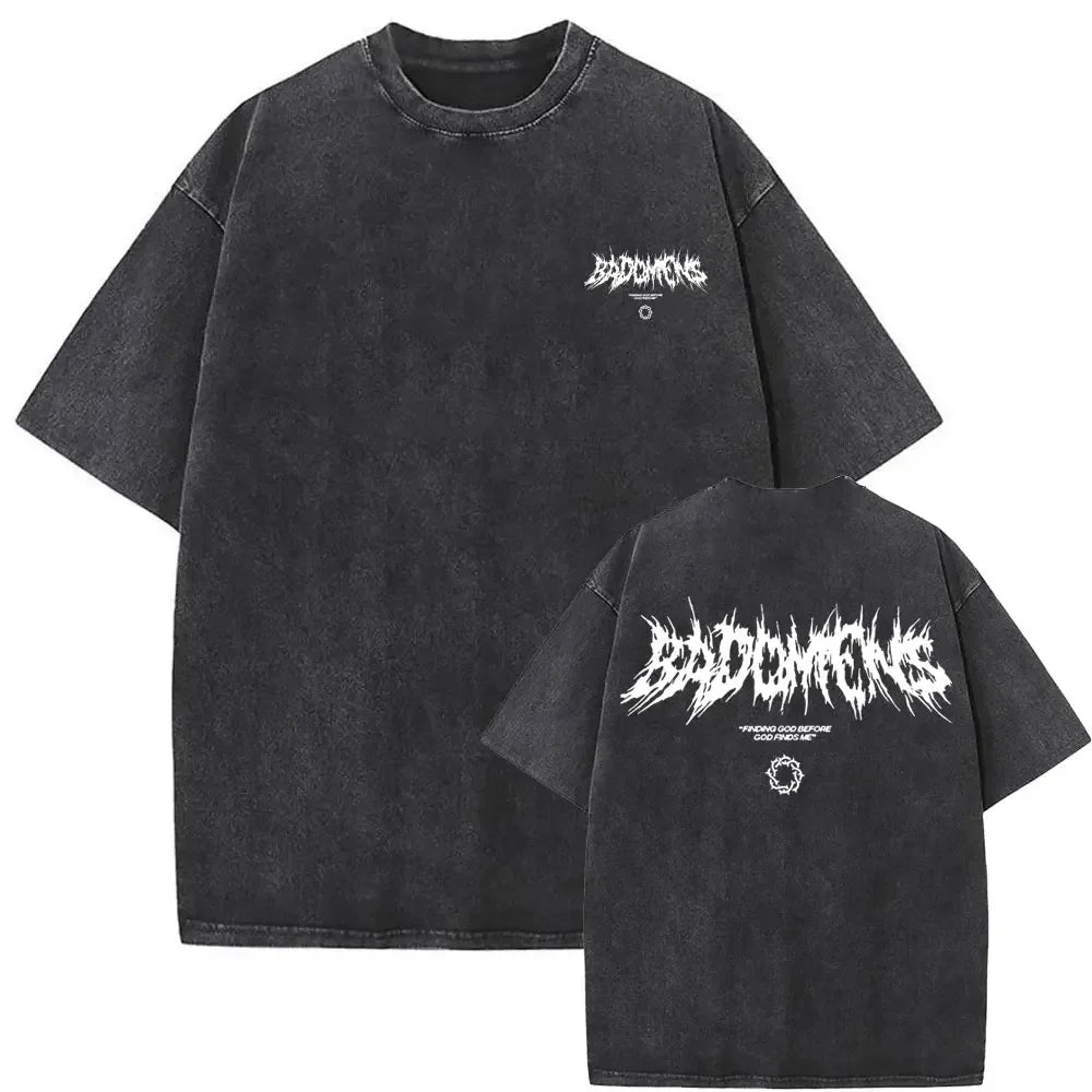 Washed Vintage Bad Omens Print T-shirt Funny Moth Graphic Tshirt Men Women Fashion Hip Hop Streetwear Short Sleeve T-shirts Male