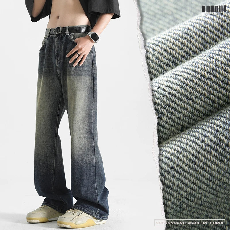 2025 Spring New Fashionable Jeans Design Sense Men's Gradient Color Washed Straight Tube Men's Denim Pants Wide Leg Denim Pants