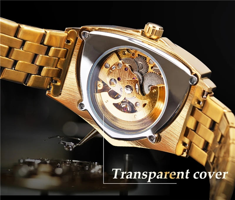 Winner 395S Premium Men's Luxury Automatic Mechanical Watch Stainless Steel Hollow Triangle Skeleton Dial Casual Men's Clock