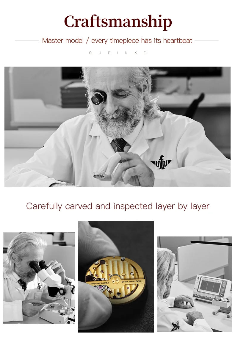 OUPINKE 3211 Women's Watch Elegant Rose Gold Diamond Ceramic Automatic Machinery Women's Watch Luxury Brand Women's Bracelet Set