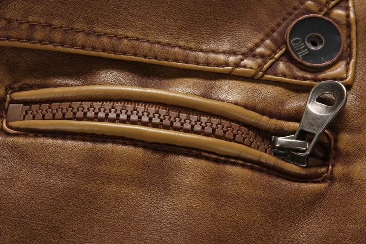 Men's Fashion Leather Long Jacket Men New Casual Vintage Blazer Winter Thick Motorcycle Biker Coat Men's Brand Design PU Jacket