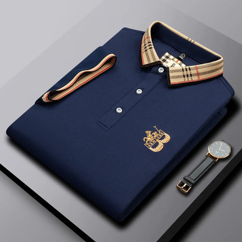 Men's brand high-quality summer textured embroidered polo shirt new solid color casual fashion breathable top
