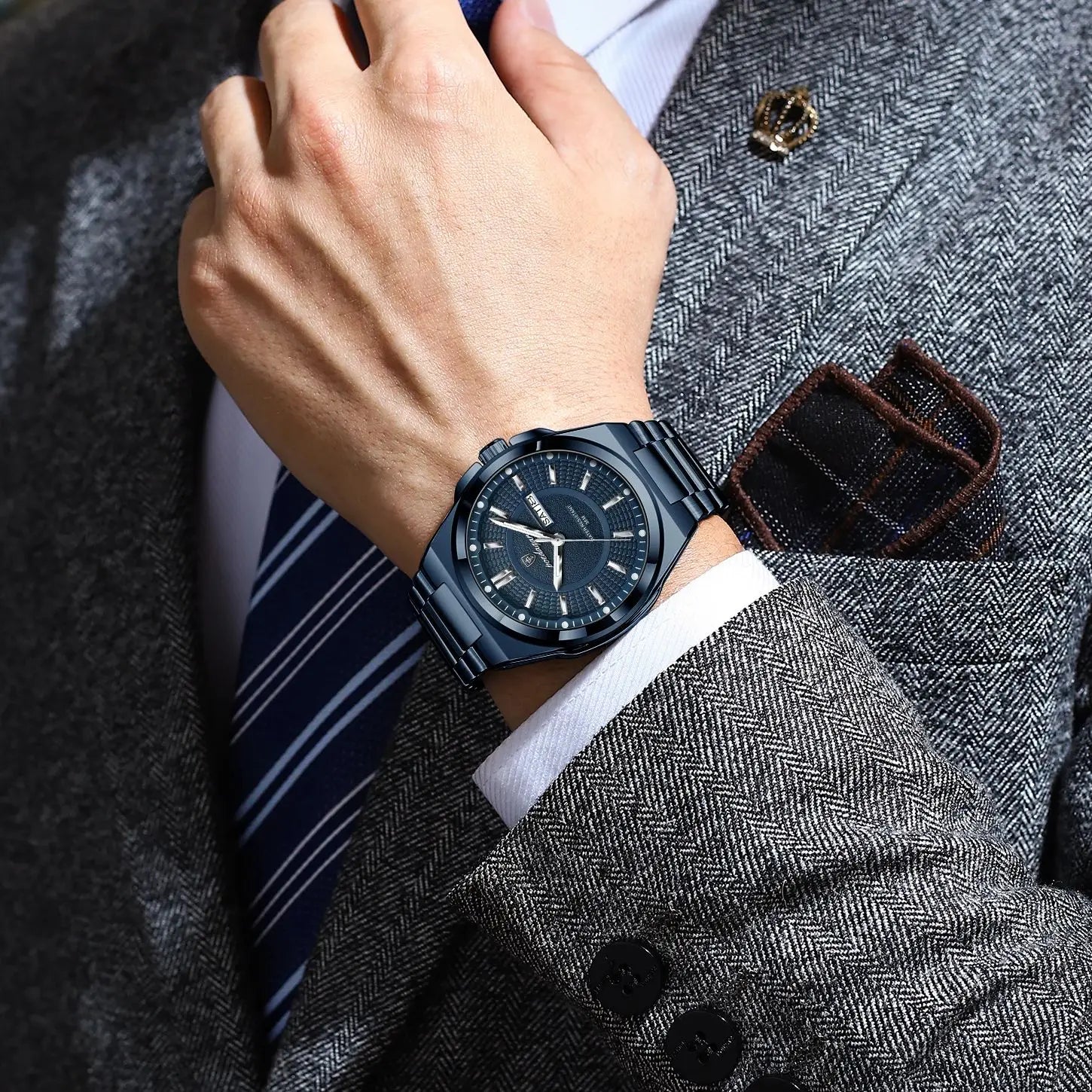 POEDAGAR Fashion Classic Men Wristwatches Stainless Steel Waterproof Luminous Man Watch Date Week Quartz Business Men's Watches