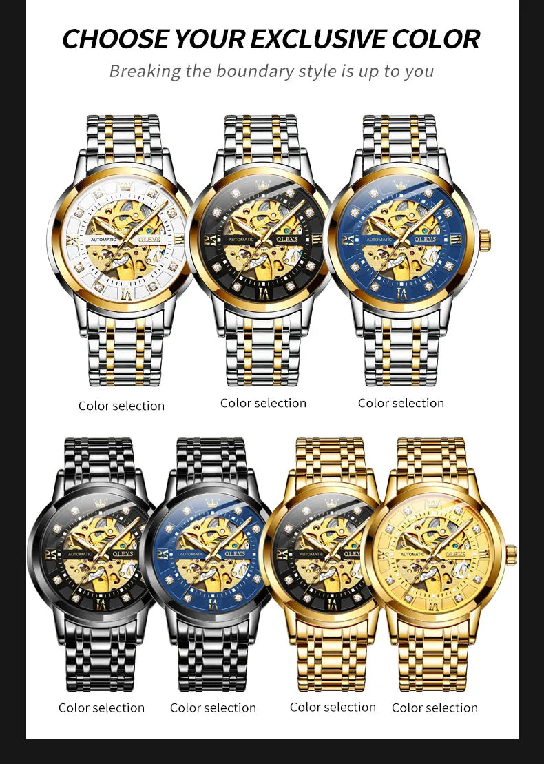 OELVS 9901 Luxury Men's Watches Fashion Dress Automatic Mechanical Wristwatch Waterproof Luminous Hollow Watch for Man Reloj