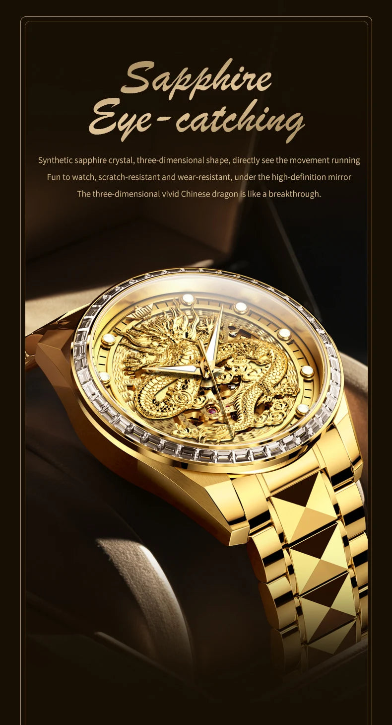  OUPINKE 3276 Mens Watch Original luxury Brand Automatic Mechanical Watch Dragon Dial Watch For Men Moon Phase Watch Mens Gift