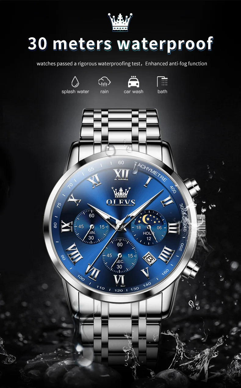 OLEVS 5529 Luxury Quartz Watch For Men Roman Scale Moon Phase Chronograph Man Watches Waterproof Luminous Calendar Wrist Watch