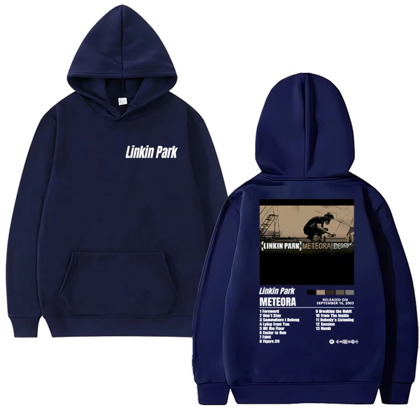 In 2025 a new poster of the Meteora men's hoodie retro hip-hop streetwear and casual hoodie was released in Lincoln Park