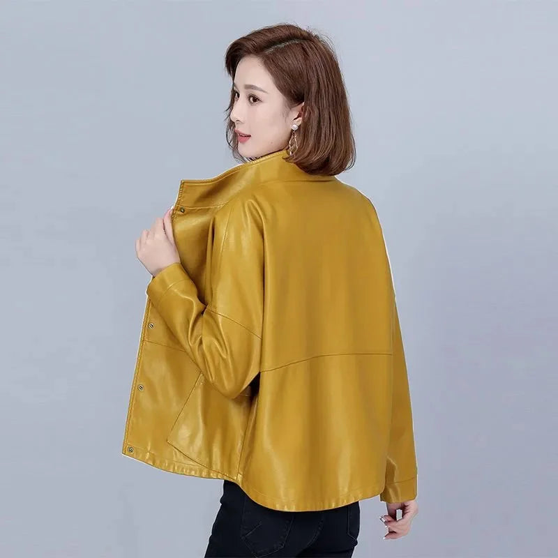 High end Women's Leather Jacket 2025 Autumn New Middle aged Woman Loose Leather Coat With lining Imitation Sheepskin Jackets