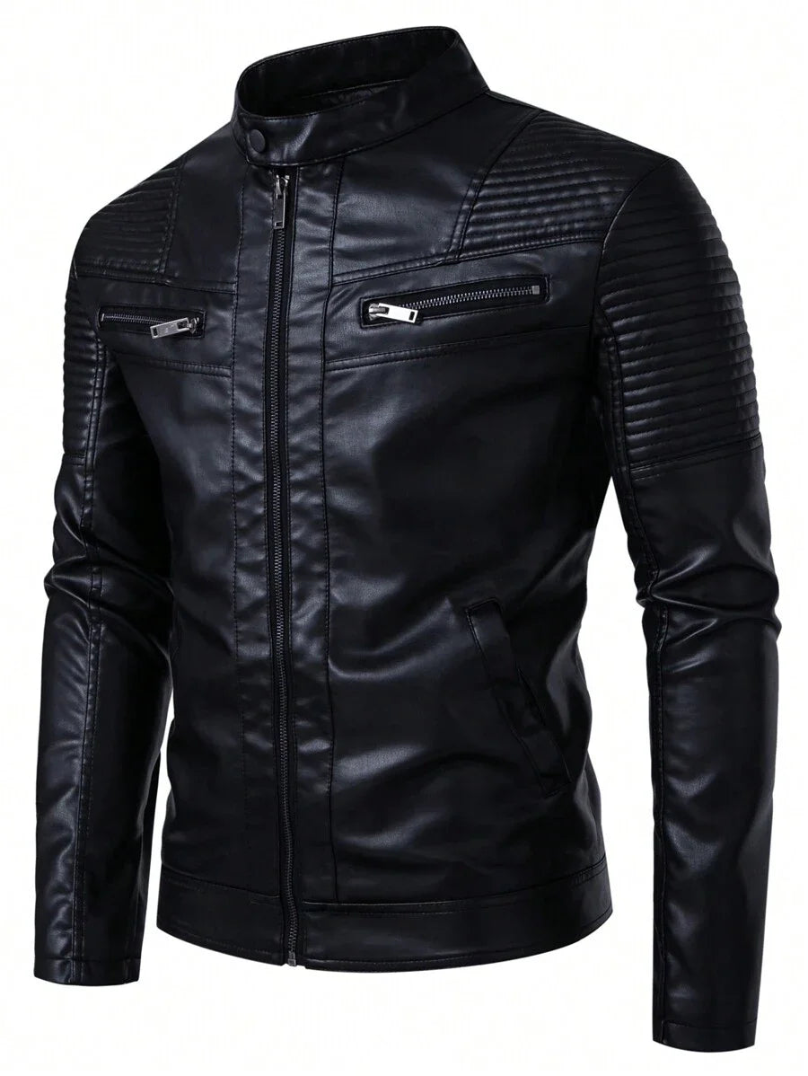 New Slim Fit Leather Jacket Men's Standing Collar Leather Jacket Men's Casual Leather Jacket High Quality Windbreaker Jackets