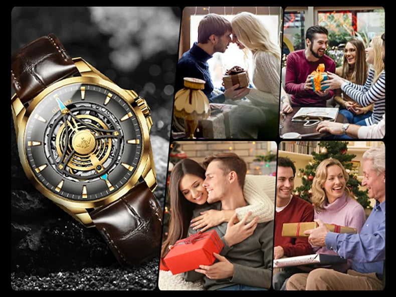 OUPINKE 3206 Men's Watches Sky Eye Automatic Mechanical Wristwatch for Man Waterproof Stainless Steel Luminous Sapphire Luxury