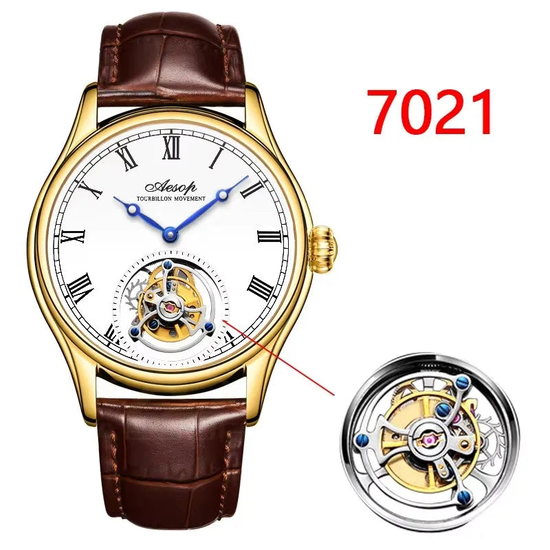 Aesop Real Flying Tourbillon Movement Mechanical Watches Luxury Watch for Men Skeleton Tourbillon Watch Sapphire Official Store