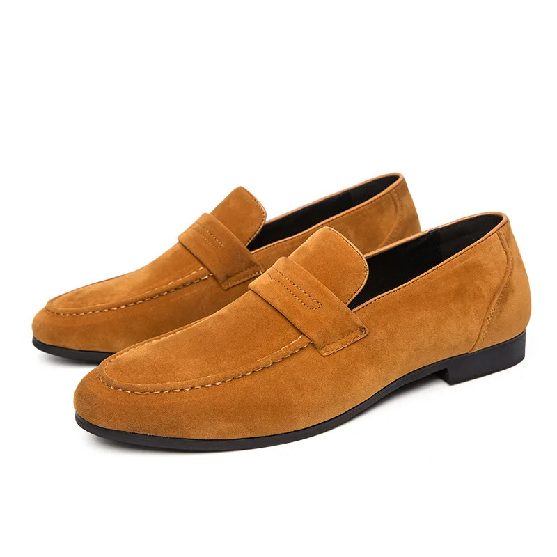 New Men Suede Leather Casual Shoes British Style Pointed Toe Fashion Slip-on Loafers