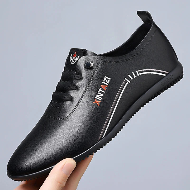 Yearcon Men's Slip-On Leather oes Breathable Thin Faionable Soft Bot And Anti-Slip Casual Lace-Up round Toe Rubber Sole