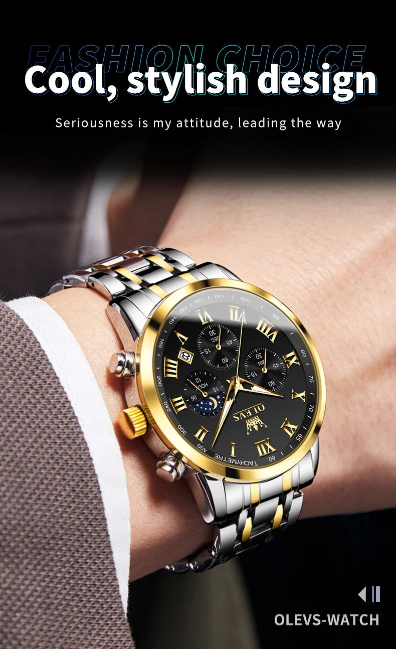 OLEVS 5529 Luxury Quartz Watch For Men Roman Scale Moon Phase Chronograph Man Watches Waterproof Luminous Calendar Wrist Watch