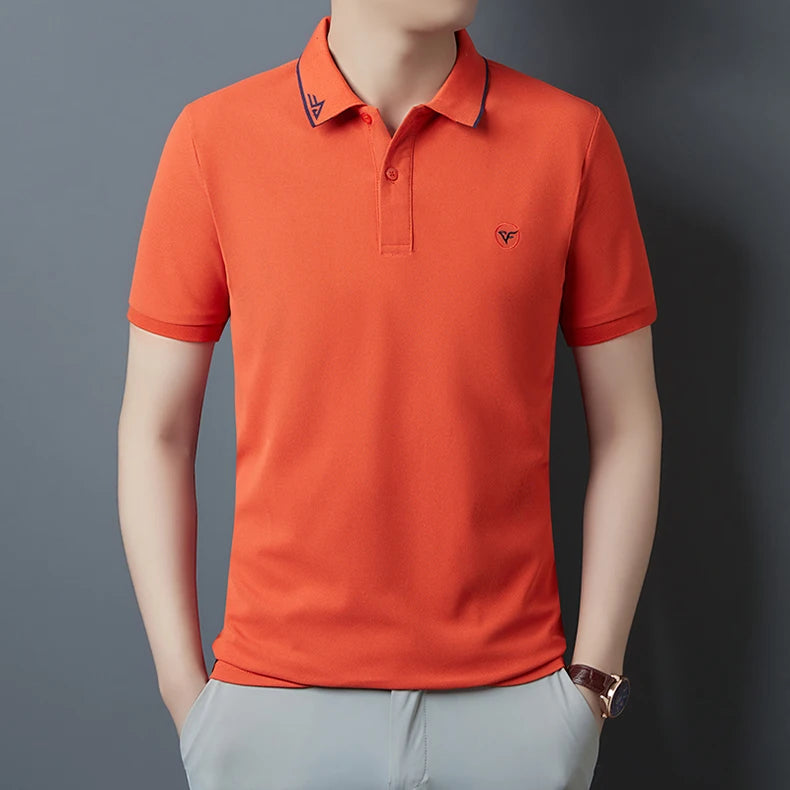 Men's Polo Shirt Solid Color Embroidery Brand High Quality Breathable Business Clothing