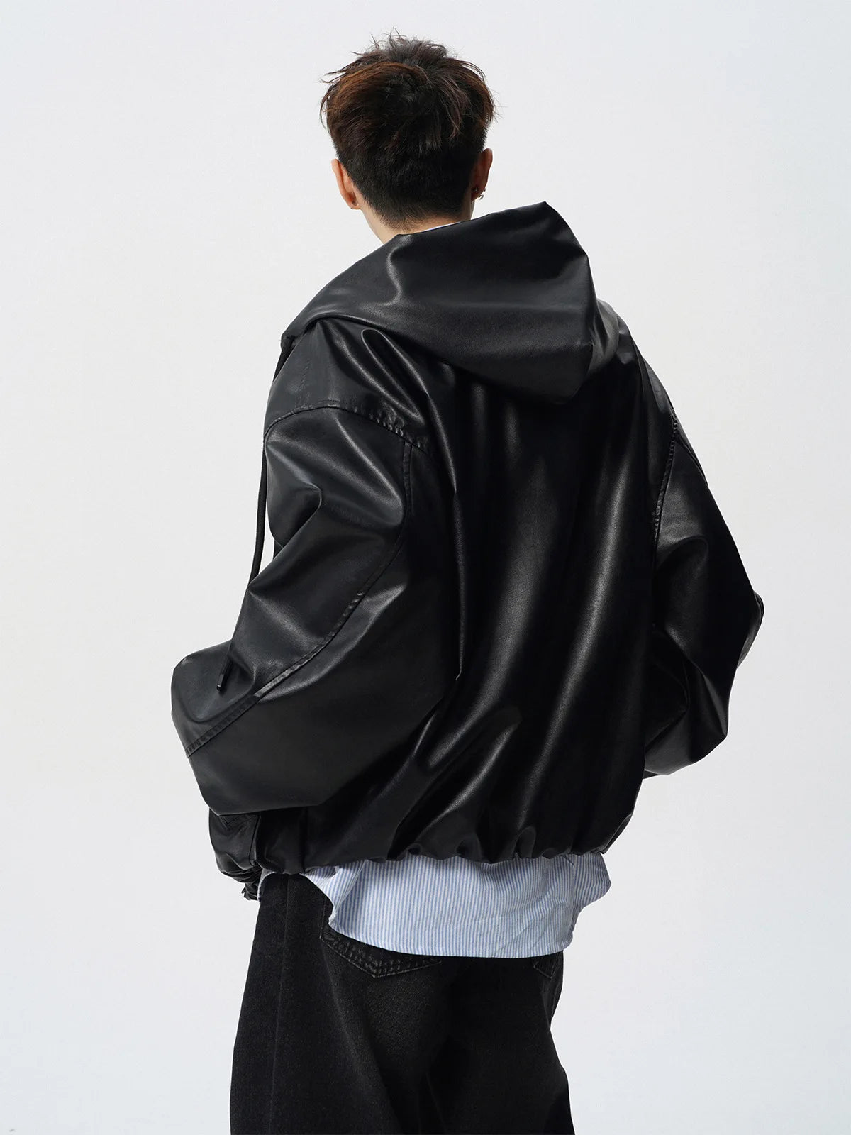 Luxury Motorcycle Leather Jacket Men's American Street Short PU Leather Clothes Trendy Retro Silhouette Hooded Jacket