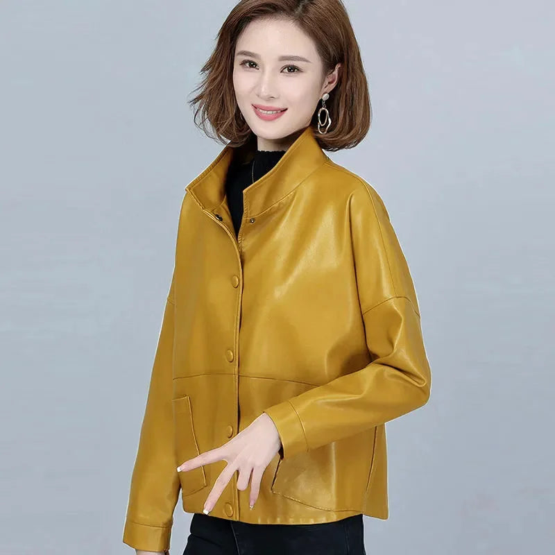 High end Women's Leather Jacket 2025 Autumn New Middle aged Woman Loose Leather Coat With lining Imitation Sheepskin Jackets