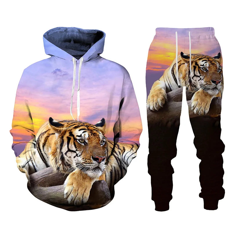 Animal Tiger 3d Printed Men's Tracksuit Set Casual Hoodie and Pants 2pcs Sets Autumn Winter Fashion Streetwear Man Clothing Suit