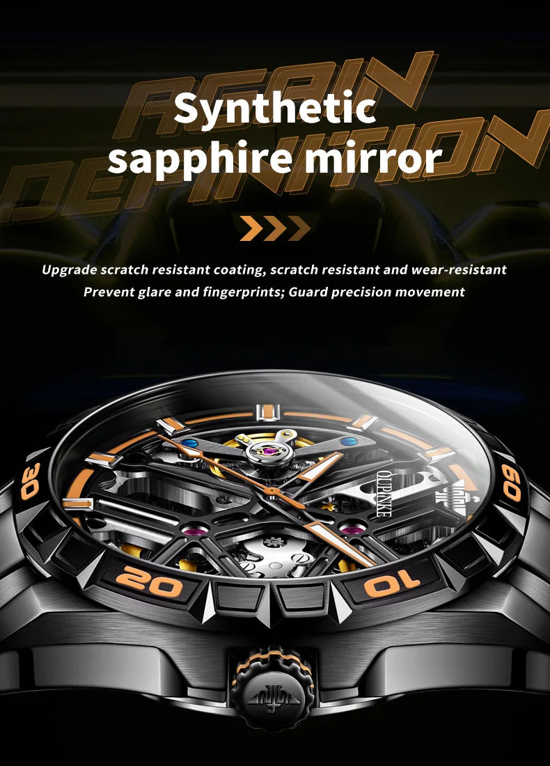 OUPINKE 3196 Luxury Business High Quality Mens Watch Skeleton Automatic Mechanical Watch 50M Waterproof Luminous Sports Watches