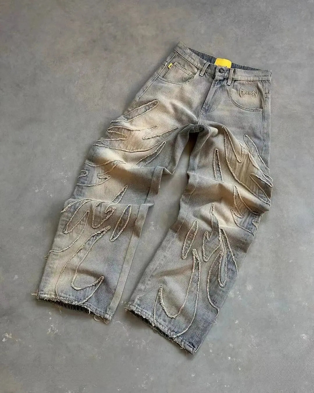 2025 new Jeans Y2K Mens Womens Retro Hip Hop Distressed Embroidered Baggy Jeans Black Pants Rock High Waist Wide Leg Trousers