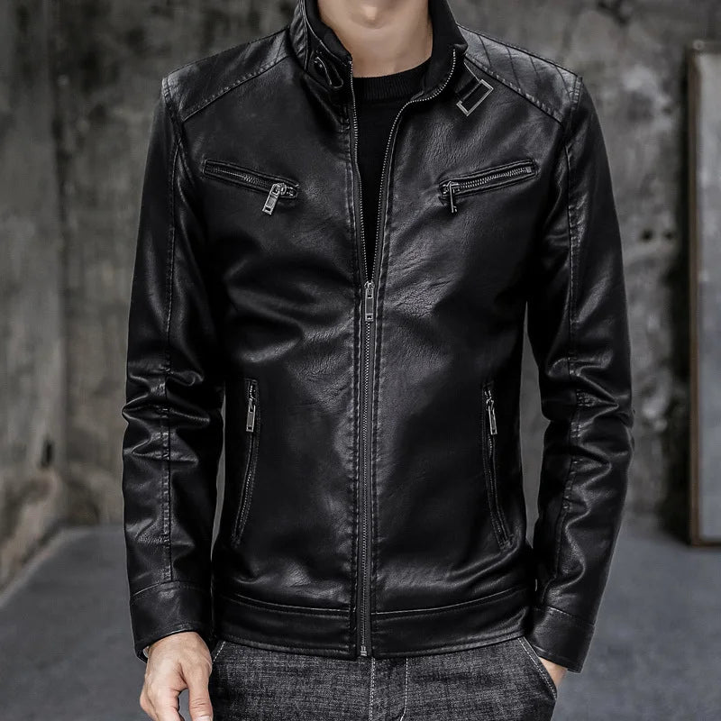 Male Leather Jackets Men Zipper Long Sleeve Fashion Brand Leather Jackets Short Cool Spring Autumn Biker Men Plus Size Jacket