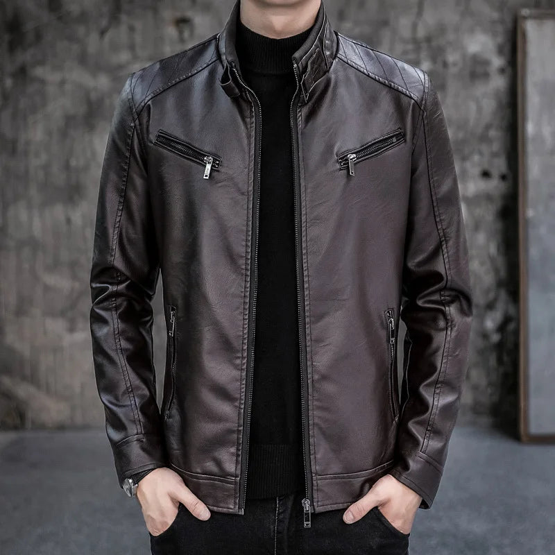 Male Leather Jackets Men Zipper Long Sleeve Fashion Brand Leather Jackets Short Cool Spring Autumn Biker Men Plus Size Jacket
